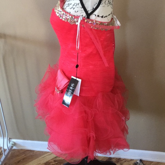 Sherri Hill prom formal dress size 8 coral/silver - Picture 4 of 8
